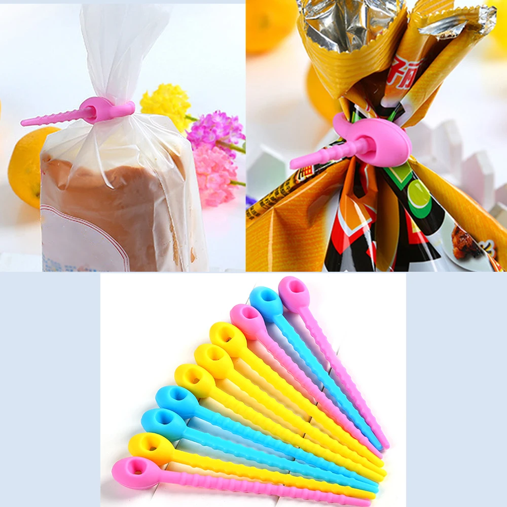 

10pcs Food Grade Silicone Bag Ties Cable Management Zip Tie Twist All-purpose Multi-use Bag Clip Bread Tie Food Saver 4