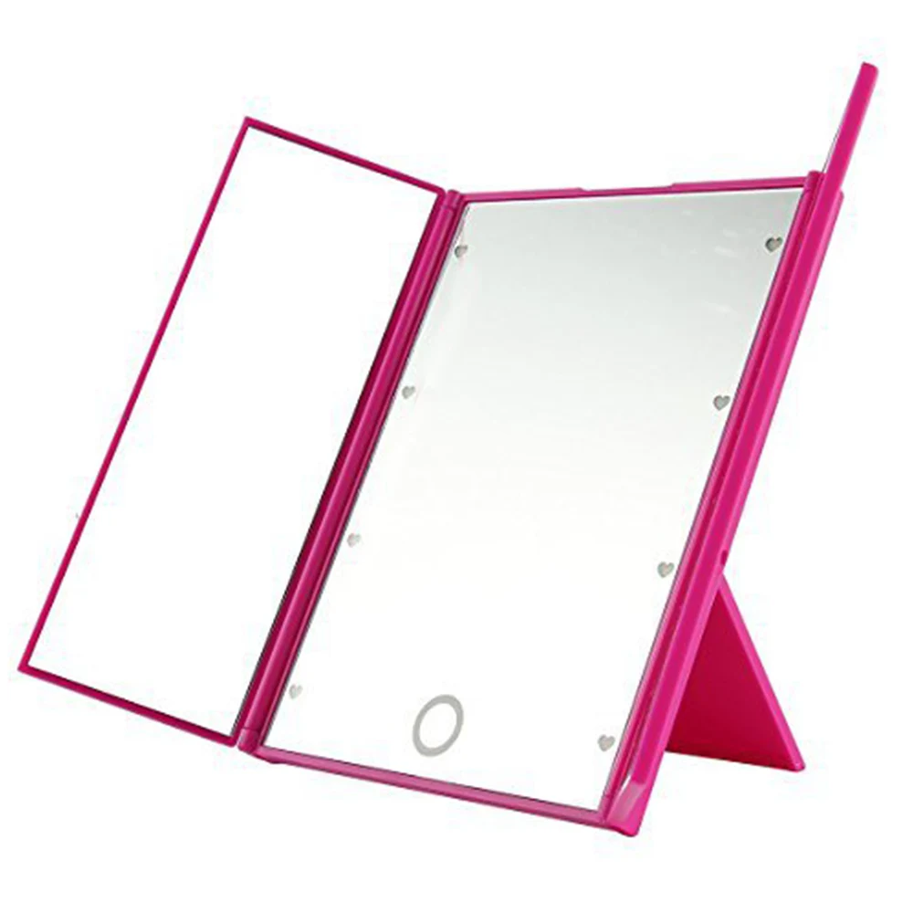 

mirror light Makeup Mirror LED Illuminated Adjustable Brightness Foldable Triple Mirror with Stand with Two CR2032 Batteries