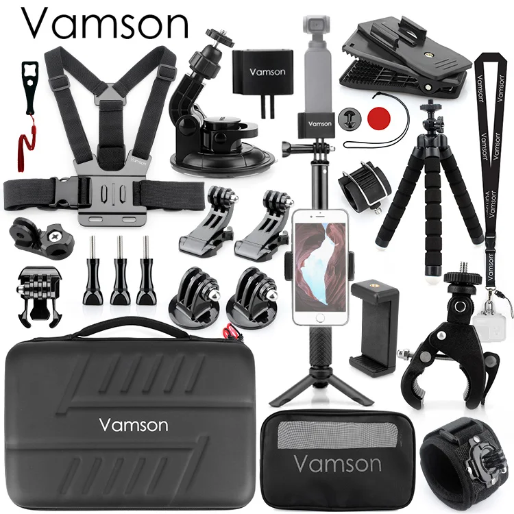 Vamson для DJI OSMO Карманный расширительный комплект шарнирный адаптер аксессуары держатель зажим для селфи штатив присоска OPS02 - Цвет: OPS02B