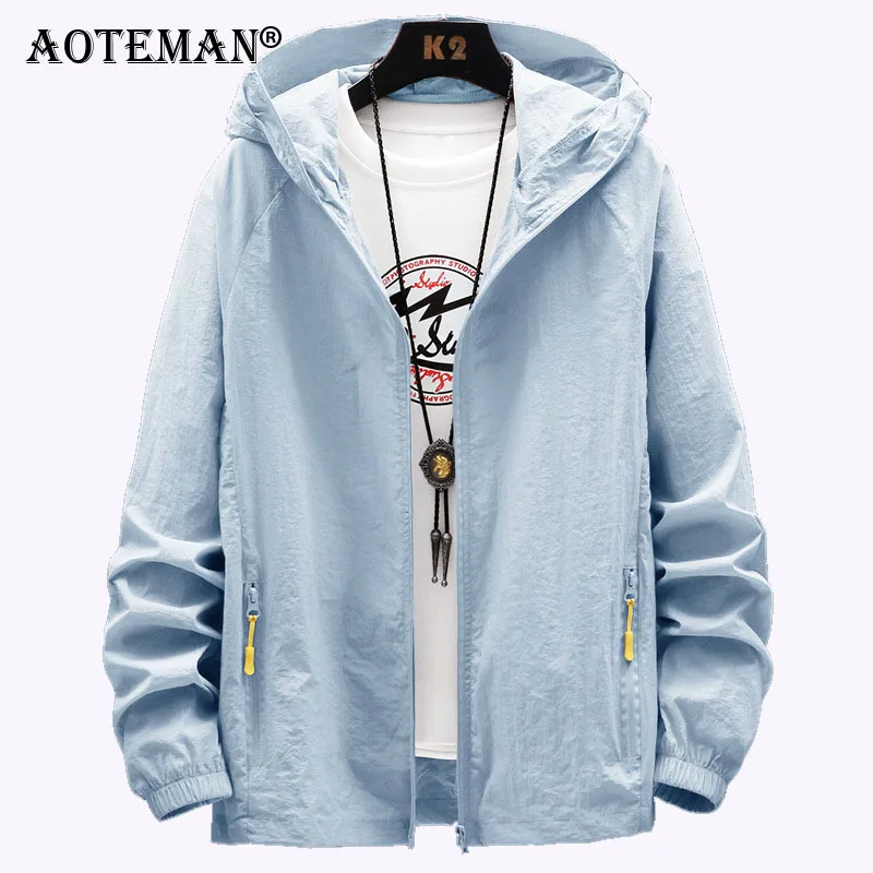 

Men's Quick Dry Jackets Hooded Coats Summer Sun Protection Jacket Men's Brand Clothing Windbreaker Fashion Solid Outwears LM028
