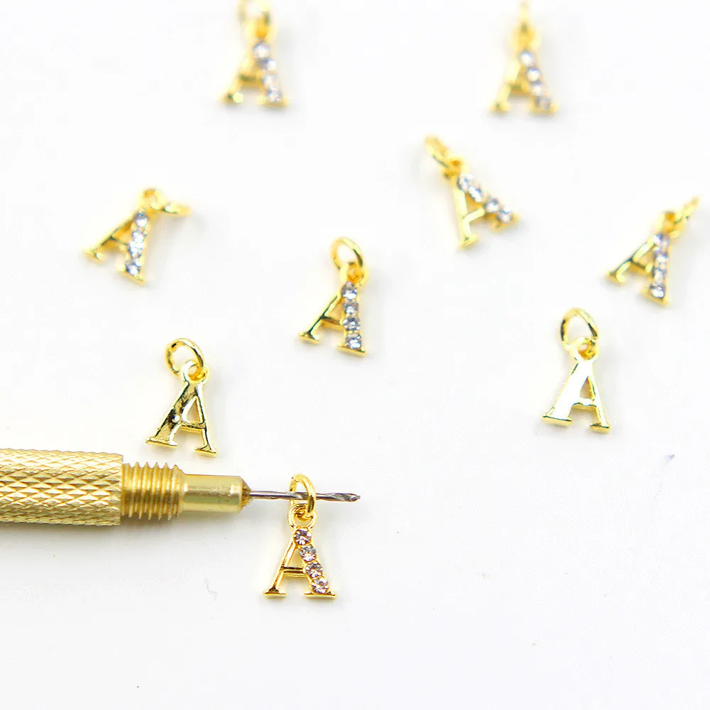 

26PC,3D Letters Piercing Hole Crystal Charm For Nails Gold Pierced Dangle Alloy Zircon,Crystal Alphabet Nail JEWELS Decors ##A-Z
