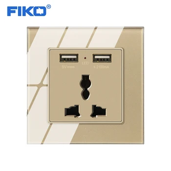 

FIKO 13A UK Universal standard with USB , 86mm*86mm Gold Tempered Glass Panel socket wall power socket family hotel