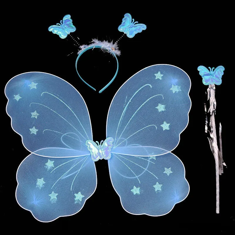 3 шт.; повязка на голову с крыльями бабочки; блестящий костюм феи для косплея; Детский костюм на Хэллоуин; крылья бабочки для девочек