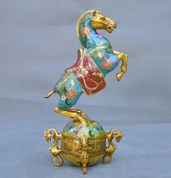 

wedding decoration Chinese Feng Shui Bronze Cloisonne enamel Gilt Zodiac animal horse Steed statue
