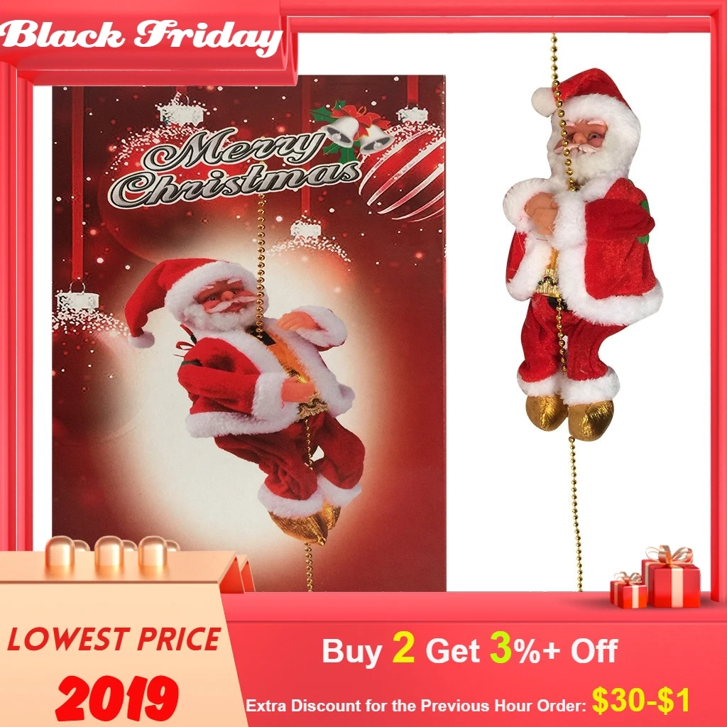 Electric Climbing Ladder Santa Claus Christmas Figurine Ornament Gifts