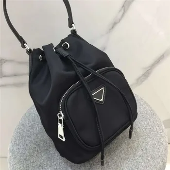 

New nylon cloth string drawstring bucket bag portable versatile Single Shoulder Messenger Bag Mini women's leather hand bag