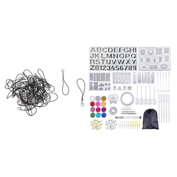 

50Pcs Black Mobile Cell Phone Neck Strap Cord Lanyard 1mm & 105 Pcs Resin Molds Tools Set with Letter Resin Molds