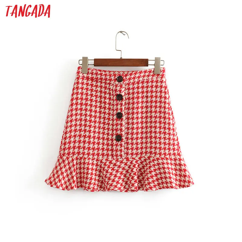 Tangada, Женская клетчатая юбка с оборками, винтажный стиль,, Корея, шик, милые мини юбки, Брендовые женские 3H322