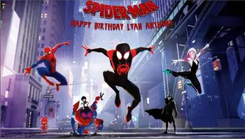 

7x5FT Spiderman Spider Verse Man Happy Birthday Party Custom Photo Studio Backdrop Background Vinyl 220cm X 150cm