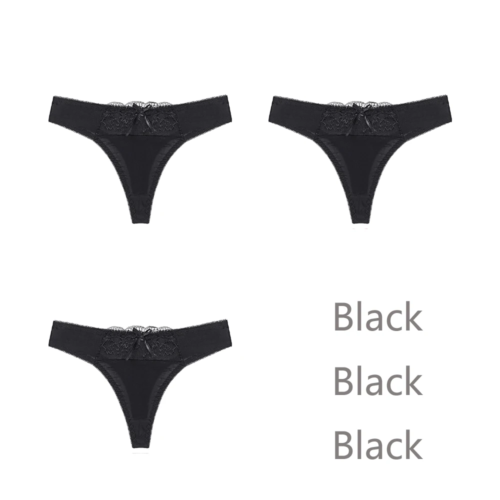 Black Black Black 3 шт./лот, женские стринги, стринги, сексуальные бесшовные трусики, низкая посадка, стринги для женщин, одноцветные, размера плюс, нижнее белье для женщин, нижнее белье Танга - Color: Black Black Black