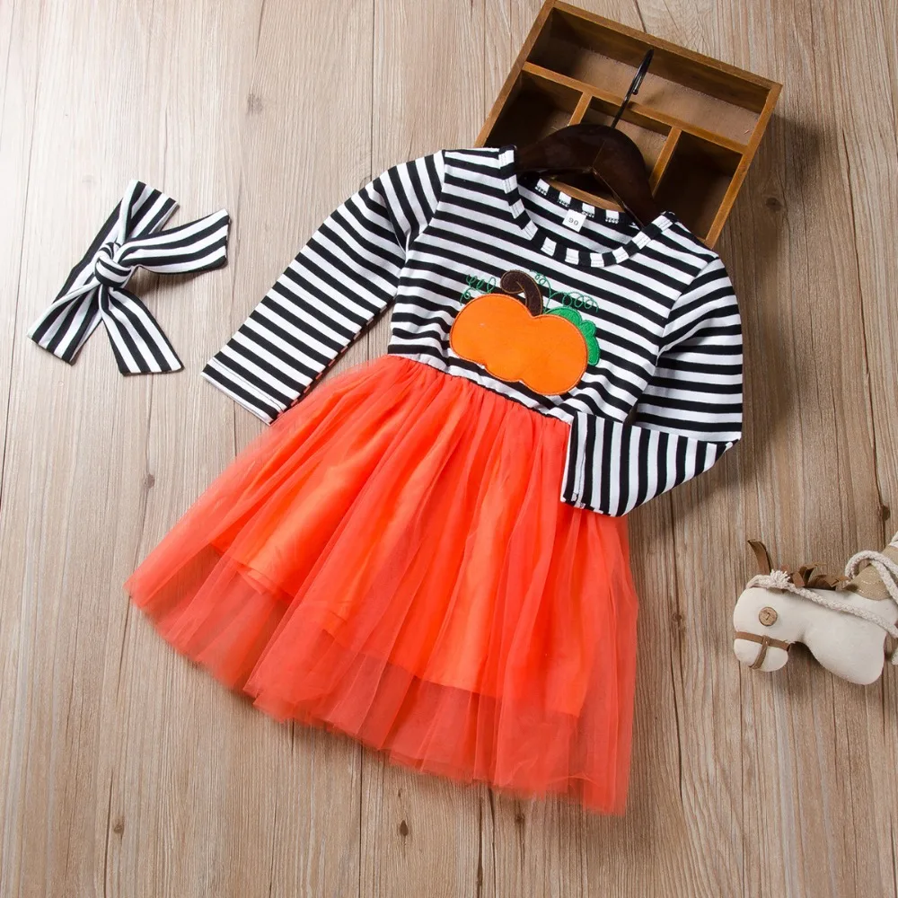 Girl Kids Winter Dress Cotton Boutique Halloween Pumpkin Tulle Dress