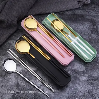 

Hot Stainless Steel Travel Cutlery Set Portable Dinnerware Set Knife Fork Spoon Tableware Sets Western Flatware Set with Case