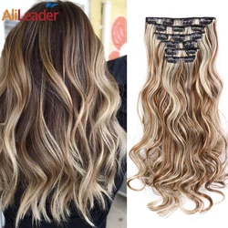 Alileader Natural color Long Straight Synthetic Hair Extention Heat Resistant Fiber Hairpiece 16 Clips Curly 22inch Blond Brown