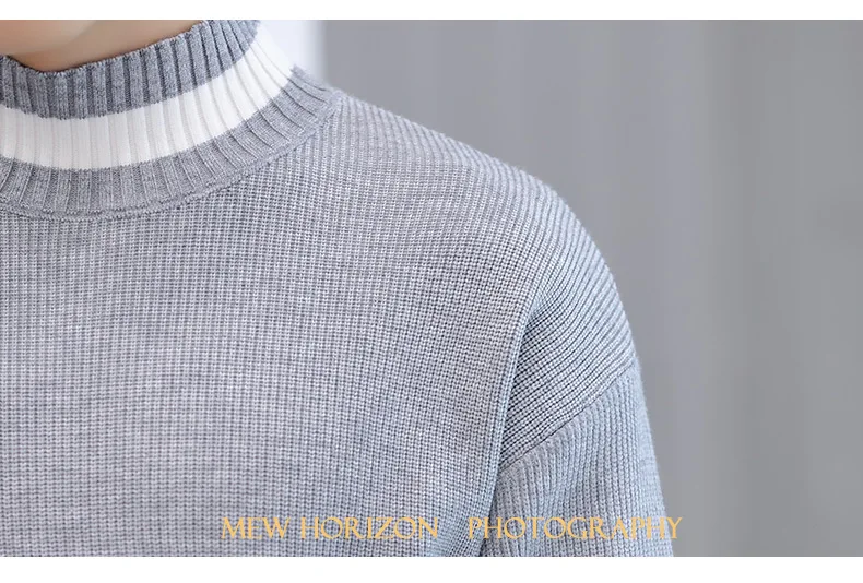 Зима Высокая шея Толстая Теплая мужская водолазка бренд пэчворк мужские свитера Slim Fit пуловер мужской трикотаж