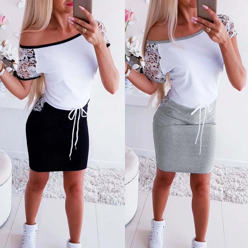 

2019 Summer New Fashion Women Elegant Stylish Sexy Slash Neck Casual Vintage Sweet Lace White Dress Slim Beach Sundress#J30