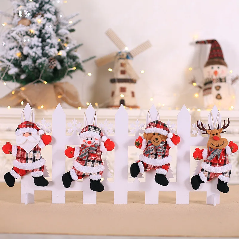 

4pcs Merry Christmas Tree Pendant Ornament Plush Xmas Hanging Decoration New Year Holiday Party Decor Santa Clause Snowman
