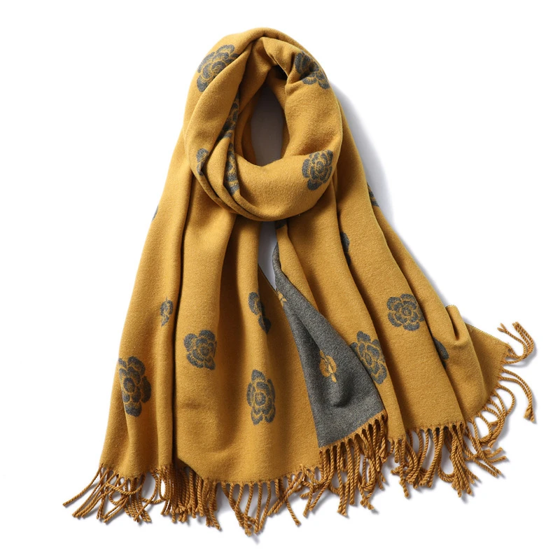 Kopen Merk Designer Winter Sjaal Voor Vrouwen Klassieke Bloemenprint Sjaals En Wrap Dikke Warme Pashmina Fashion Kwasten Kasjmier Sjaals