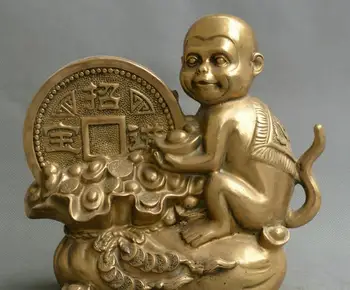 

Chinese fengshui old bronze carve money bag Zodiac Fortune monkey lucky statue