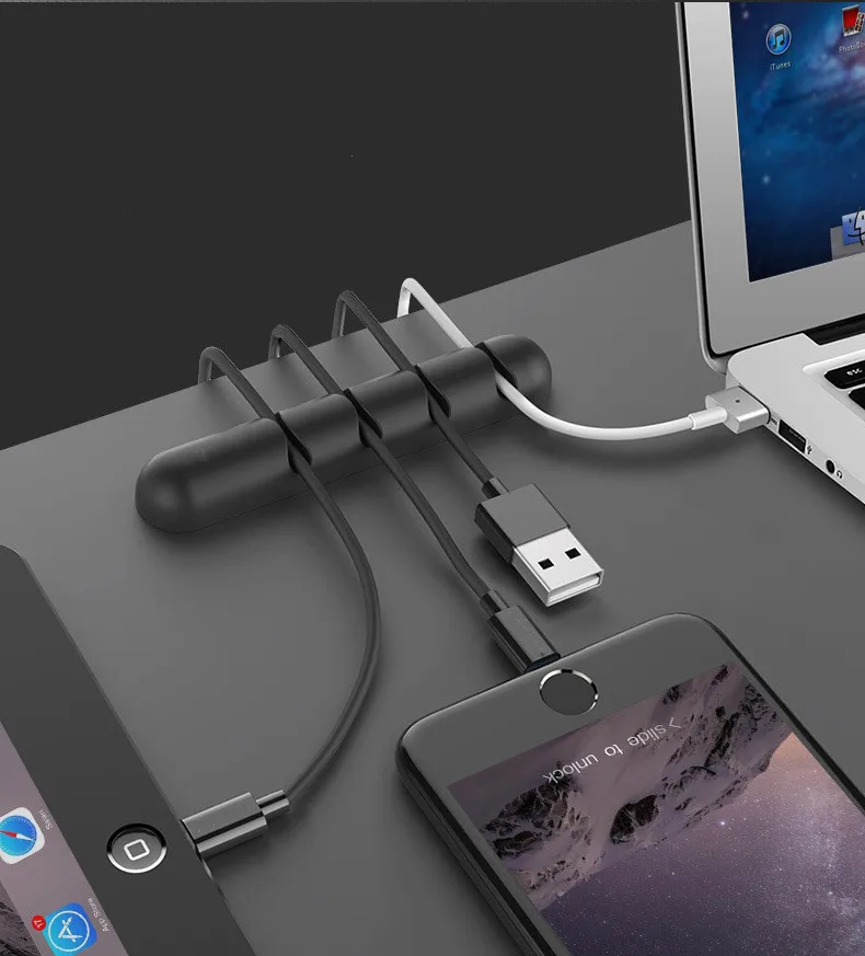 Кабельный органайзер силиконовый USB устройство для сматывания кабеля гибкий кабель управление зажимы держатель кабеля для мыши наушники