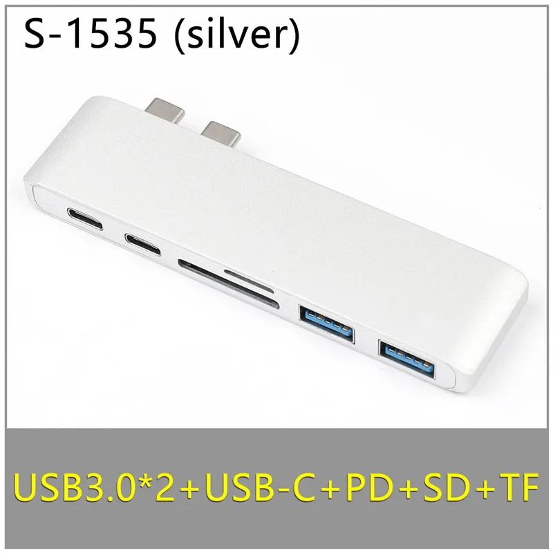 Два порта USB C концентратор до 4K HDMI адаптер Thunderbolt 3 двойной USB 3,1 данных type-C концентратор TF SD PD адаптер для MacBook Pro Air 13 - Цвет: TC-a535silver