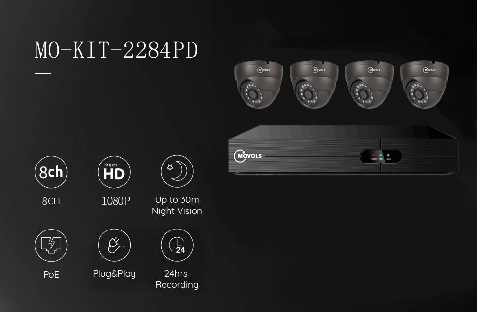 Movols 4CH 1080P POE NVR комплект H.265 камера безопасности Система 2.0MP ИК Крытый Открытый CCTV 4 шт. POE IP камера комплект видеонаблюдения