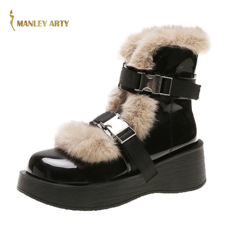 

Women Boots Winter Thick Bottom Motorcycle Boots 2020 New Buckle Plus Velvet Trendy Round Toe Comfortable Leather Short Boots