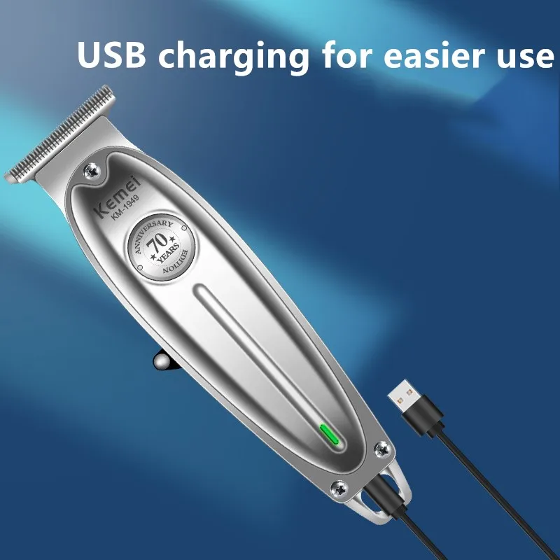 Kemei 1949 Professional Hair Clipper All Metal Men Electric Cordless Hair Trimmer 0mm Baldheaded T Blade Finish Haircut Machine