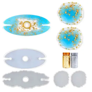 

5Pcs Handmade Wine Glass Rock Epoxy Resin Mold Bottle Shelf Storage Coaster Resin Casting Tray Mould Tools Kit Art Craft