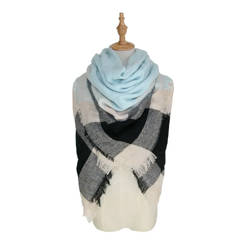 New Style Winter Women's Europe And America Mantle Thick Extra-large Warm Shawl Classic Plaid Faux Cashmere Kerchief