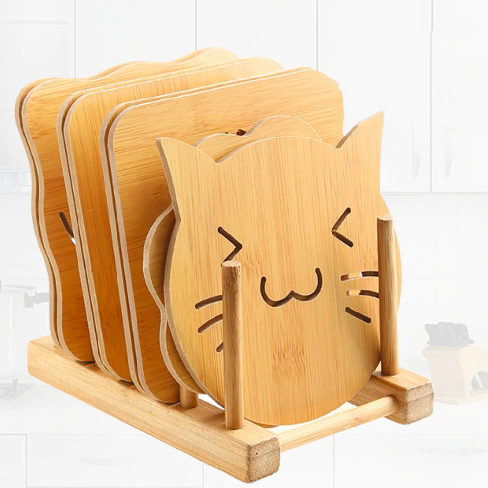 Изоляция мультфильм чашки Pad набор Coaster Нескользящие термостойкие защитные деревянные чайник практичная кухня горячие блюда чаша