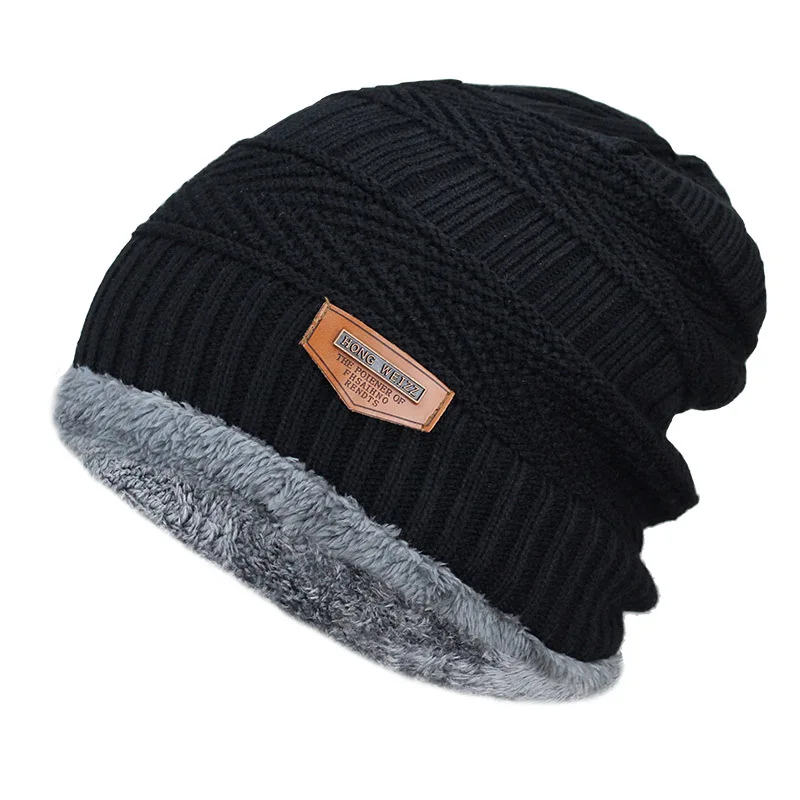 

Men's winter Hat 2020 Fashion Knitted Black Hats Fall Hat Thick And Warm And Bonnet Skullies Beanie Soft Knitted Beanies Cotton