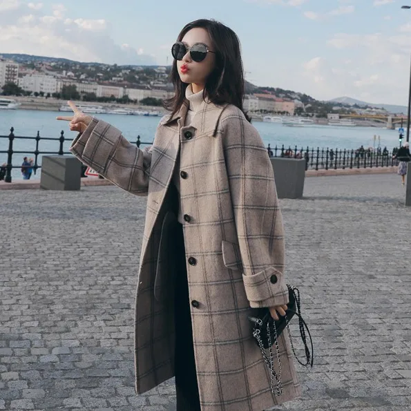 

Hepburn Wool Ladies Winter Snow Coat 2020 New Mid-Length Fashion Plaid Loose Cashmere Wool Women'S Coat Jacket