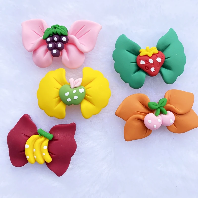 

10Pcs Cute Mixed fruit bow Resin Decoration Crafts Flatback Cabochon Scrapbook Kawaii DIY Embellishments Accessories D84