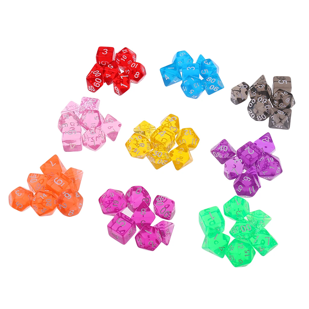 63pcs/bag 9-color D4-D20 Multi-Sided Game Clear Dices for D&D RPG Board Game