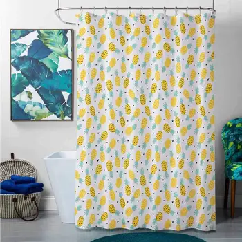 

Shower Curtains Brown and White Exotic,Hand Drawn Pineapples and Hearts Doodle Fresh Summer Food Illustration, Yellow Sea Green