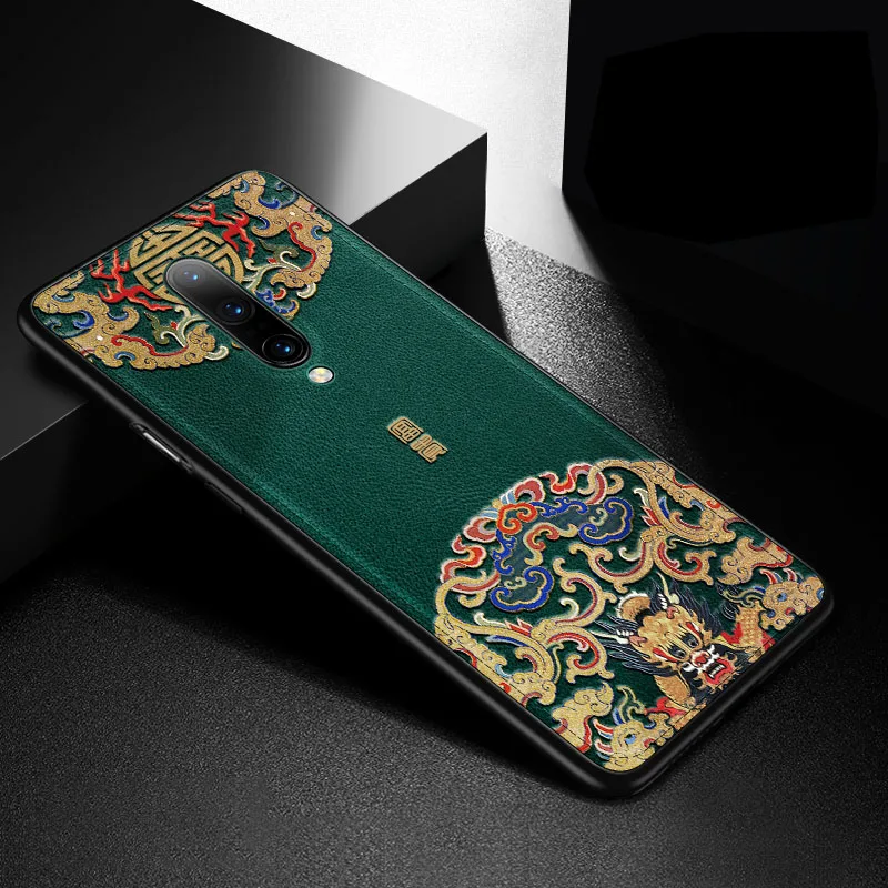 Green Для OnePlus 7 Pro Чехол Ультра тонкий защитный винтажный китайский стиль PU задняя крышка силиконовый для OnePlus 7 Pro Чехол Coque Fundas - Цвет: Green