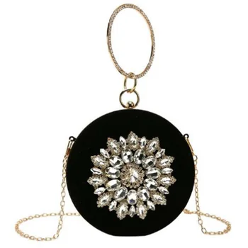 

New Women'S Bag Elegant Ring Diamond Evening Bag Handbag Chain Single Shoulder Diagonal Package Black