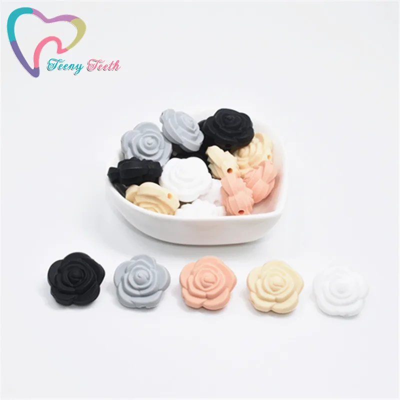 100 PCS Silicone Mini Flower Rose Beads Baby Teething Double-faced Beads BPA Free Kids Toys DIY Teething Rose Beads Baby Teether - Цвет: 33