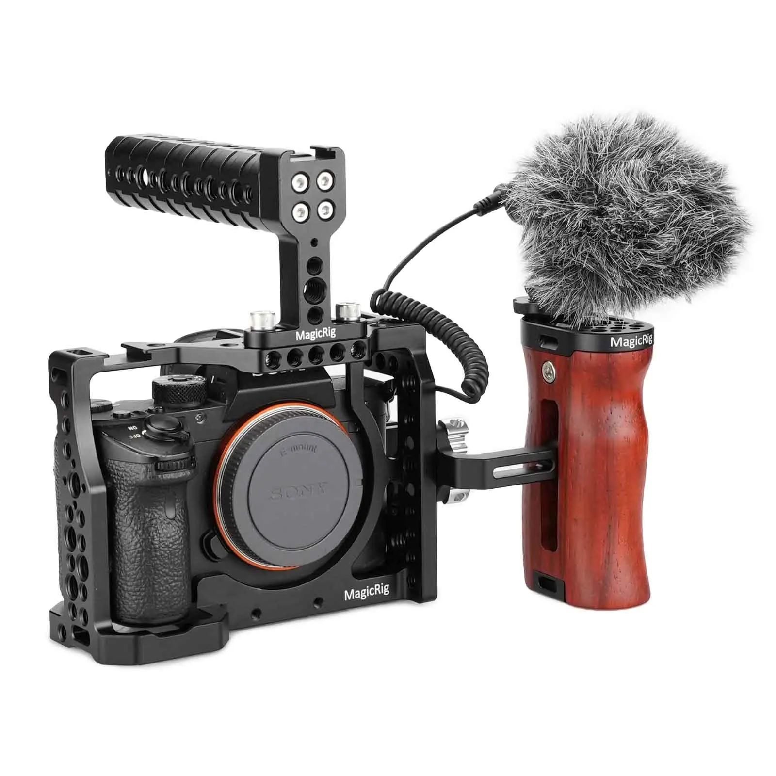 MAGICRIG Cage Kit with Top handle+Wooden Side Handle +HDMI-compatible Cable Clamp for Sony A7RIII/A7RII/A7SII/A7M3/A7II/A7III