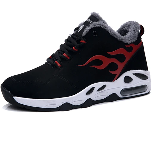 Men Shoes Red Мужские зимние теплые модные кроссовки; дышащая мужская повседневная обувь; Мужская зимняя прогулочная обувь; уличная мужская обувь на плоской подошве; резиновая Мужская обувь черного цвета - Цвет: Men Shoes Red