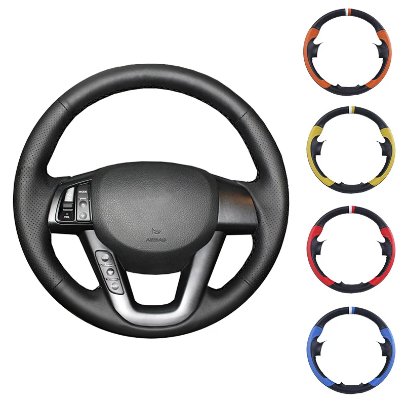 Black Artificial Leather Car Steering Wheel Cover Hand stitched DIY for