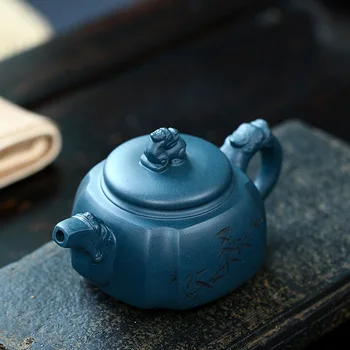 

Teapot Zisha Pot Infusers Loose Tea Exquisite Carved Flower Fully Handmade Azure Mud Dragon Line Chinese Kung Fu Tea Set Teapot