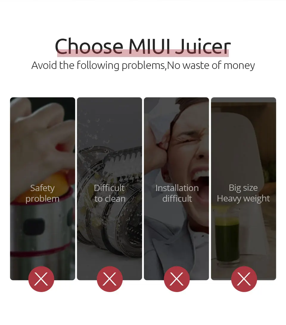 MIUI Mini Slow Juicer Screw Cold Press Extractor Patented Filter-Free Technology 2021 Electric Fruit & Vegetable Juicer Machine