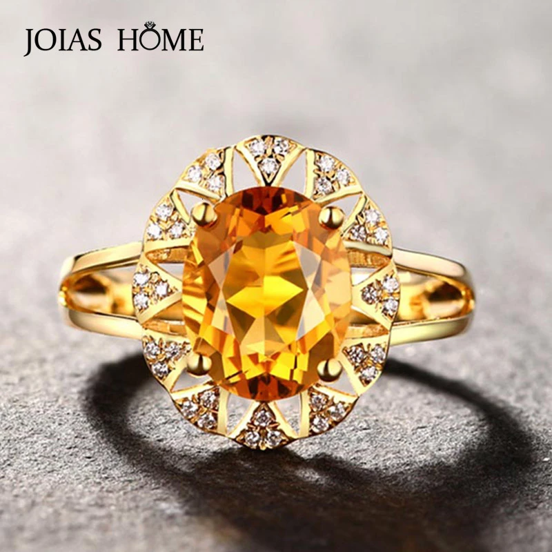 JoiasHome, 925 пробы, серебряное кольцо для женщин с большим овальным желтым цитрином, драгоценный камень, циркон, женские вечерние,, подарок