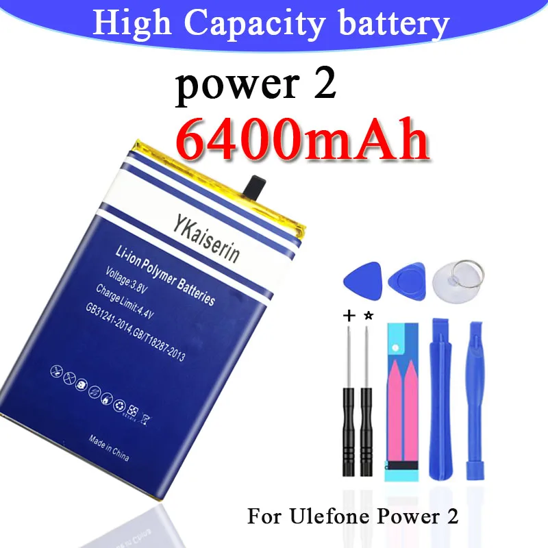 YKaiserin power 2 аккумулятор 6400mah для Ulefone power II/power 2 телефона 5,5 дюйма MTK6750T Восьмиядерный Android 7,0-бесплатный инструмент