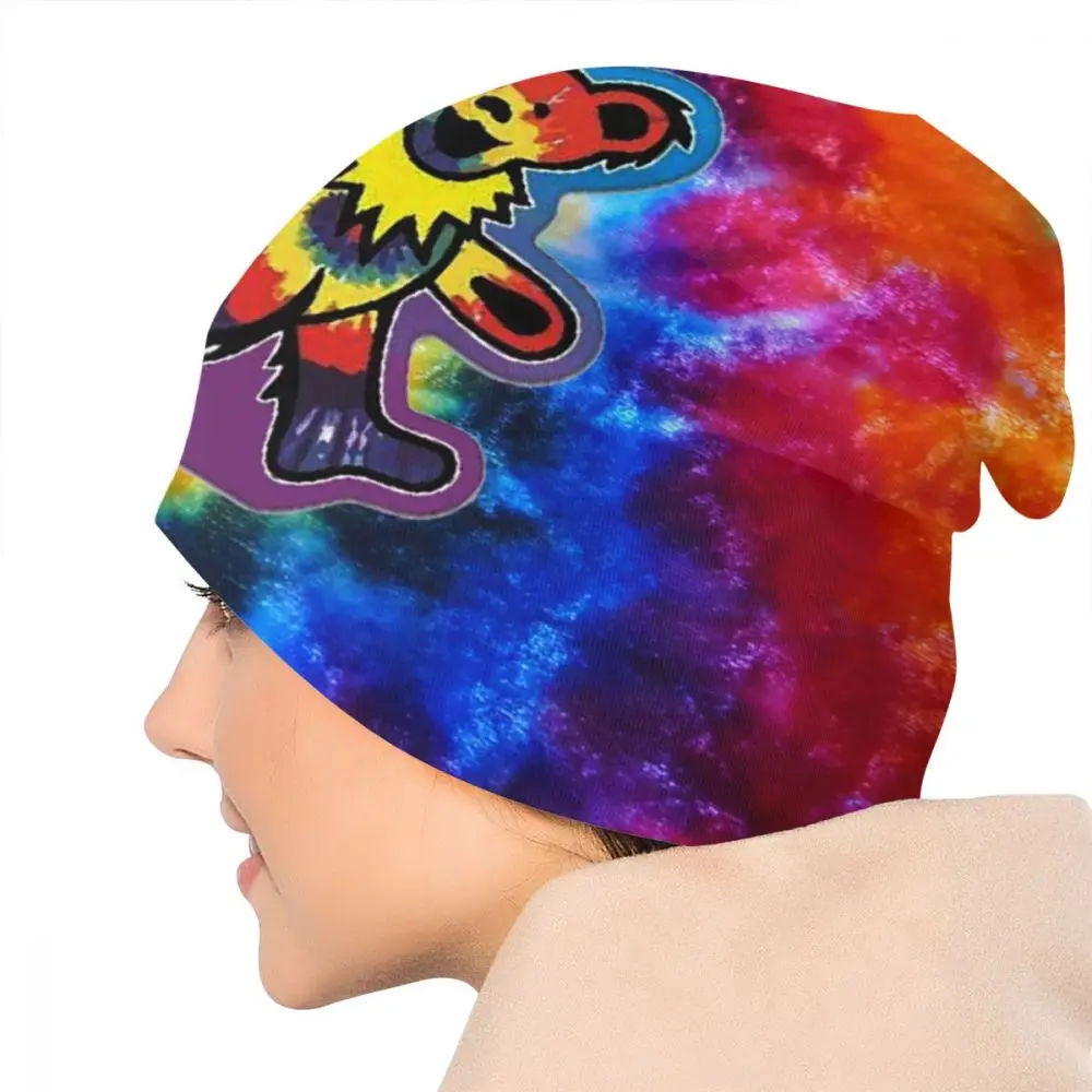 Tie Dye dancing Bear, унисекс, для взрослых, Повседневная шапка, зимняя теплая вязаная Лыжная шапка с рукавом Skully Beanies