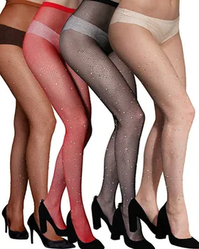 

Women High Waist Diamond Fishnet Tights with Crystal Rhinestone Mesh Pantyhose Lady Net Glitter Stockings Sparkle Rave