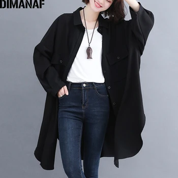 

DIMANAF Women Jackets Plus Size Long Coat Oversize Autumn Button Cardigan Casual Female Clothes Loose Solid Basic Outerwear 2019