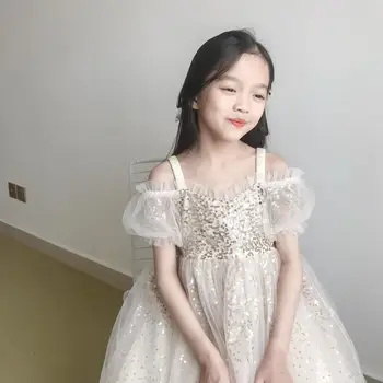 

baby dress princess party dress white beige sequins mesh design sweet girls dresses