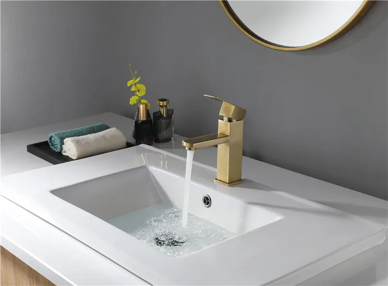 robinet de lavabo en acier inoxydable robinet de salle de bains en or brossé robinet de lavabo mélangeur chaud et froid